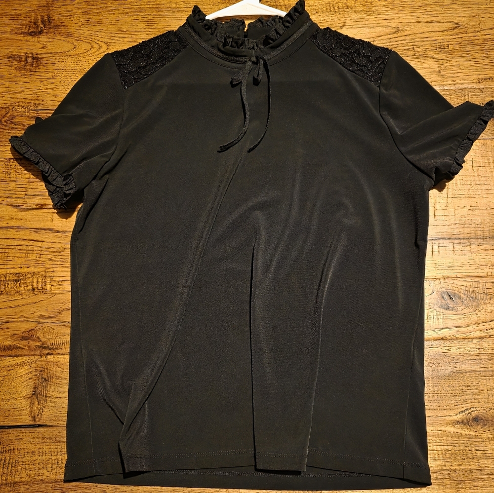 Karl Lagerfeld Black Ruffled Blouse sz M